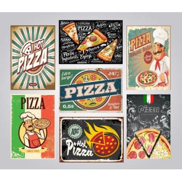 Imagem de Quadros Pizza Pizzaria Restaurante Retrô Vintage Kit 7 Peças - CAMALEÃ