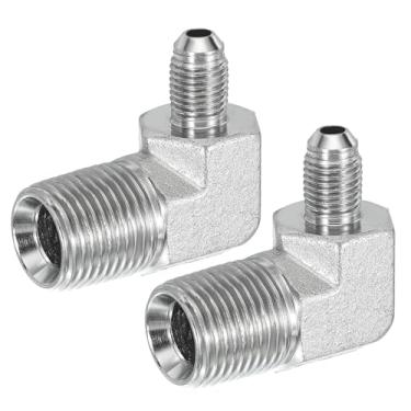 Imagem de PATIKIL Adaptador de tubo de 90 graus, 2 peças macho 7/40.6 cm flare 37° JIC x 1/5.1 cm BSPT conector macho encaixe de cotovelo de aço carbono para ar fluido hidráulico combustível óleo de água, prata