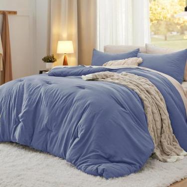 Imagem de Conjunto de Edredom Bedsure King Size Azul - Pré-Lavado - 3 Peças