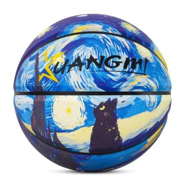 Imagem de Kuangmi Bola de basquete Starry Sky Cat tamanho 7 75 cm, interior e exterior, presente divertido para amantes de gatos e bolas de cesta