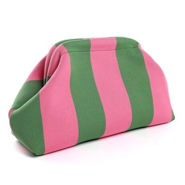 Imagem de Wrorou Sacos de Bolinho de Massa de Tecido para Mulheres Bolsa Rosa e Verde Colorblock Clutch Bolsas de Crochê Bolsas Verão Praia Clutch 2024, Rosa-verde