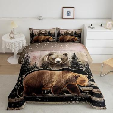 Imagem de Feelyou Conjunto de edredom infantil de urso, camuflado, rústico, para meninos e adolescentes, floresta, cabana de fazenda, conjunto de edredom com 3 peças