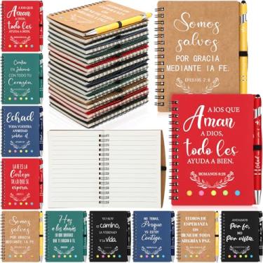 Imagem de Resurhang 30 conjuntos de presentes de igreja cristã espanhola a granel com canetas bíblicas, versículo religioso da Bíblia em espiral, caderno de diário de oração para funcionário, colega, professor,