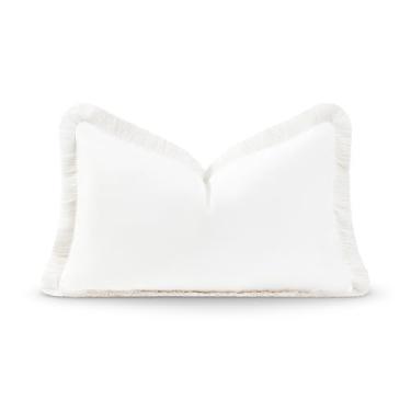 Imagem de Hofdeco Premium Apenas capa de almofada lombar para pátio interno e externo, 30,5 x 50,8 cm, resistente à água, sólida com franja branca para quintal e sofá