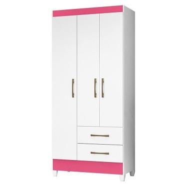 Imagem de Guarda Roupa Solteiro Lima 3 Portas E 2 Gavetas Branco Rosa Moval Branco Rosa
