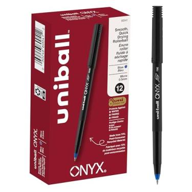 Imagem de Uni-Ball® Canetas Onyx® Rollerball, Micro Point, 0,5 mm, cano preto, tinta azul, pacote com 12