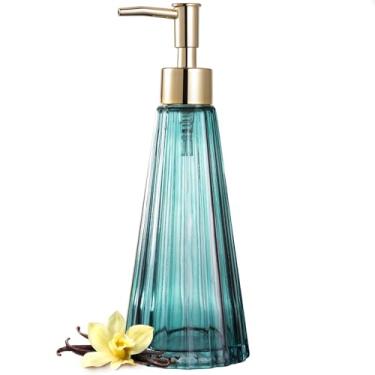 Imagem de EMPO Dispensador de sabão de vidro elegante vintage, sabonete líquido/desinfetante/frasco de xampu com pompom, dispensador de sabonete de mão rústico para decoração de casa de fazenda, acessórios de