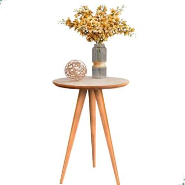 Imagem de Mesinha Lateral De Canto Apoio Sala Pé Palito Classico Retro (Redonda, Off White freijó)