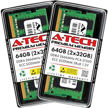Imagem de A-Tech Memória RAM de 64 GB (2 x 32 GB) DDR4 2666 MHz PC4-21300 (PC4-2666V) CL19 ECC SODIMM 2Rx8 1,2 V 260 pinos para microservidor, estação de trabalho e plataformas de rede