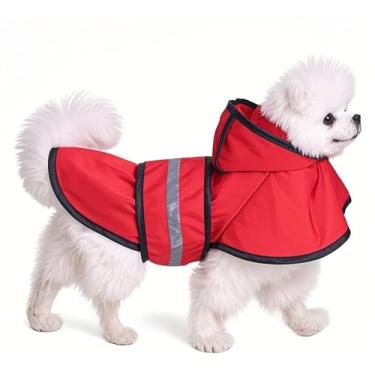 Imagem de IOICYBF Capa de chuva para cães com capuz, poncho refletivo para cães, ajustável, impermeável, leve, capa de chuva para cães, vermelha, P