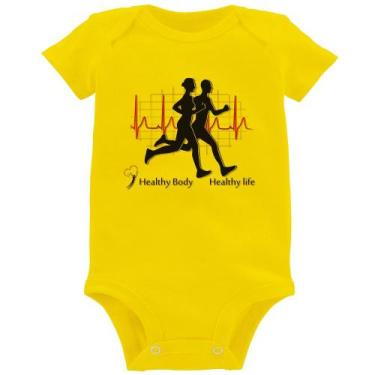 Imagem de Body Bebê Batimentos Cardíacos Corrida - Foca na Moda, Amarelo, G
