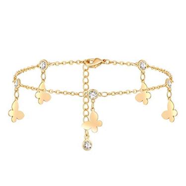 Imagem de Tornozeleira delicada Mevecco dourada, banhada a ouro 14 K Boho CZ Star Beach, linda porca, nariz, borla, disco, pés, corrente, sapatilha, marina, tornozelo, corrente de renda