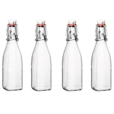 Imagem de Bormioli Rocco Garrafa de vidro com tampa giratória de 241 g, conjunto de 4