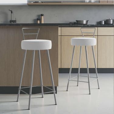 Imagem de Kit 02 Banqueta Alta Com Encosto Tina Eiffel Cozinha Bar Bistrô Ferro Cinza Sintético Branco - Ahazzo Móveis