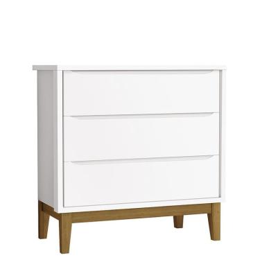 Imagem de Cômoda Infantil 3 Gavetas Classic com Pés Amadeirado - Reller Móveis Branco Fosco