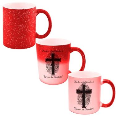 Imagem de Caneca Mágica Glitter Vermelha Muda de Cor Porcelana 325ml - Frase Cruz Minha Indentidade Servo Do Senhor