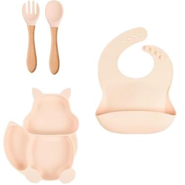 Imagem de Kit de acessórios para Introdução Alimentar Do Bebê Em Silicone Com 4 Peças. Salmão.