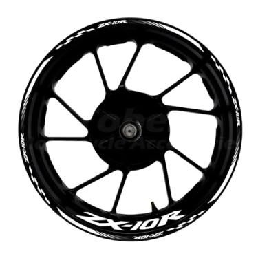 Imagem de Awonderful Kit de listras refletivas para motocicleta, adesivos de aro de roda de vinil compatíveis com Kawasaki ZX-10R 2004-2024 (branco)