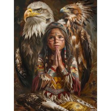 Imagem de KZKZXA DIY 5D Diamond Art Praying American Native Indian and Eagle Paint with Full Drill Round Diamond Gems Painting by Number Kits para adultos, arte, artesanato, decoração de parede de casa, 30,5 x
