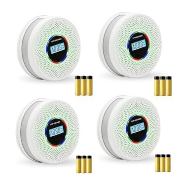 Imagem de Yfwsrecinoe Pacote Com 4 Detectores De Alarme De Fumaça E Monóxido De Carbono Combinados E Atualizados, Alarme De Fumaça Com Sensor Duplo E Detector De Monóxido De Carbono (Inclui Bateria)