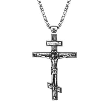 Imagem de OIDEA Colar de cruz ortodoxa: pingente de cruz ortodoxa de Jesus Ortodoxo Retrô Religioso Masculino Feminino Aço Inoxidável Presente de Oração Cristã, 23.6 inch Chain, Aço inoxidável, Sem Pedra