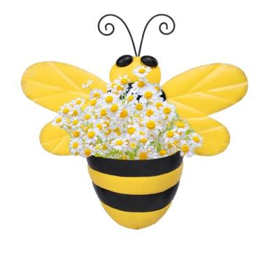 Imagem de Chonsun Vaso de parede de metal, vaso de parede de abelha, pequeno vaso de flores com drenagem para uso interno e externo em casa de fazenda, recipiente para suculentas, decoração vertical de jardim e