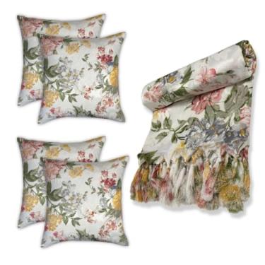 Imagem de Kit Manta Xale Para Sofá 1,80m X 2,50m Grande Decorativa Com 4 capas de Almofada(1009 COLORIDA)