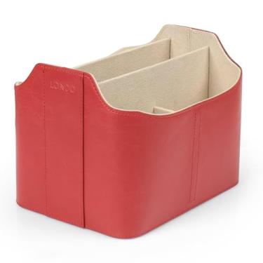 Imagem de Londo Suporte de controle remoto de couro PU, organizador de mesa com compartimento para tablet, pincel de maquiagem e cubo de utensílios, suporte de mesa de grande capacidade com 5 compartimentos