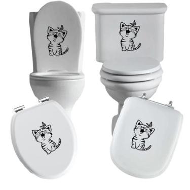 Imagem de Adesivo gato 6 vaso sanitário privada caixa acoplada descarga azulejo 