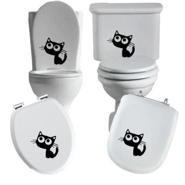 Imagem de Adesivo gato 4 vaso sanitário privada caixa acoplada descarga azulejo 