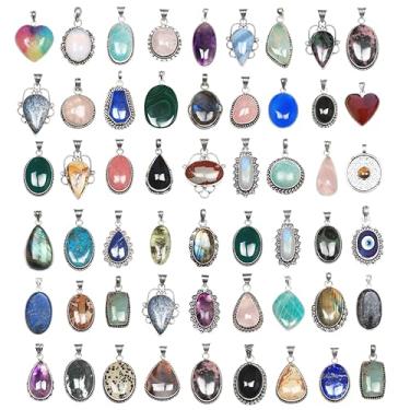 Imagem de KIRTI GEMS Pacote de colar com pingente de prata grossa para mulheres – conjunto de pingentes modernos, banhado a prata, boêmio, feito à mão, gótico, vintage, colares para meninas, Pedra preciosa,