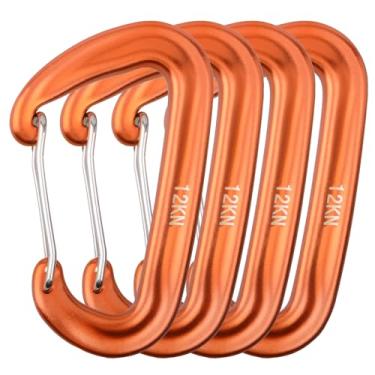 Imagem de Mosquetões de alumínio Triwond 12KN 25KN – Mosquetões leves de mosquetão para escalada em forma de D para rede para acampamento e caminhadas, 12KN Wire Gate - 4 Orange