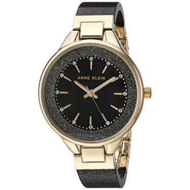 Imagem de Anne Klein Relógio feminino com pingente de resina e cristais Swarovski, AK/1408, Preto/dourado