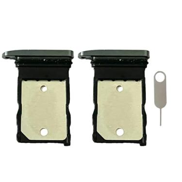 Imagem de 2 peças - Substituição de suporte para bandeja de cartão SIM único + pino ejetor de cartão para Google Pixel 9 Pro (preto)
