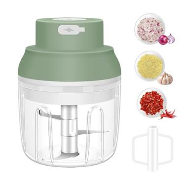 Imagem de Picador elétrico de alho, triturador de alho de 250 ml com batedor de ovos, mini cortador portátil de legumes, triturador de cebola, processador de alimentos pequeno USB para vegetais, alho, gengibre