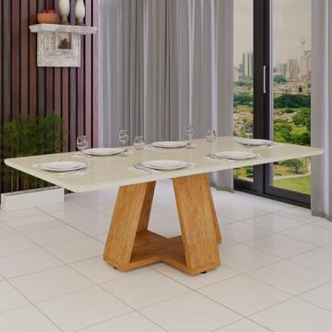 Imagem de Mesa de Jantar Retangular 160cm com Vidro Temperado e MDF Para Sala de Jantar e Cozinha (Off White)