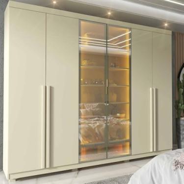 Imagem de Guarda Roupa 6 Portas Casal 2 Reflecta LED Imperatriz Off White - Gelius