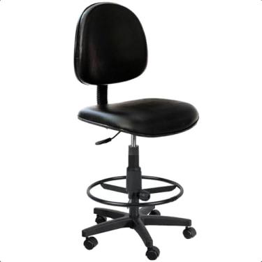 Imagem de Cadeira Caixa Alta Executiva Courvin Preto Rodízios Aro de Aço Ergonômica de Escritório Bancada Laboratório - Home Gourmet