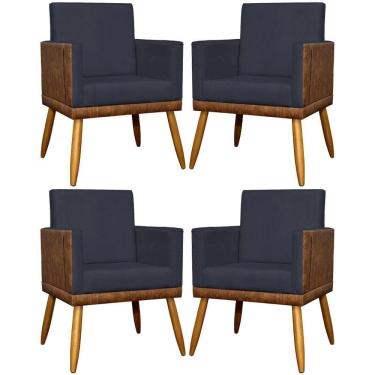 Imagem de Kit 4 Poltronas Para Sala Modernas Lis Corino E Suede Cores Pé 30cm - Preto, Suede/corino