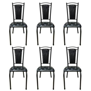 Imagem de Kit 6 Cadeira De Cozinha Tubular Aço Estofada Encosto Junco Flor