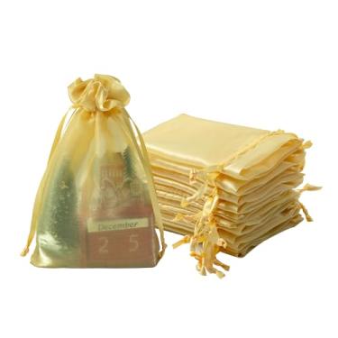 Imagem de QIANF 20 bolsas de organza douradas pequenas de 15 x 23 cm para lembrancinhas de casamento com cordão, mini bolsas de presente de malha, bolsa de joias para chá de panela, doces, lembrancinhas, chá de