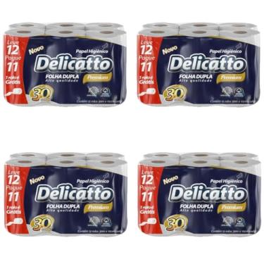 Imagem de Kit 48 Rolos Papel Higiênico Folha Dupla 30 mts Delicatto Premium