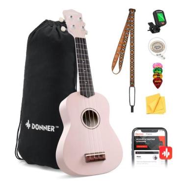 Imagem de Ukulele Donner Soprano de 21 polegadas para iniciantes com kit rosa cl