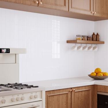 Imagem de VaryPaper 20 folhas brancas Backsplash Peel and Stick Back Splash Stick em azulejos para cozinha à prova d'água autoadesivo 3D vinil branco metrô azulejo removível para locatário banheiro chuveiro