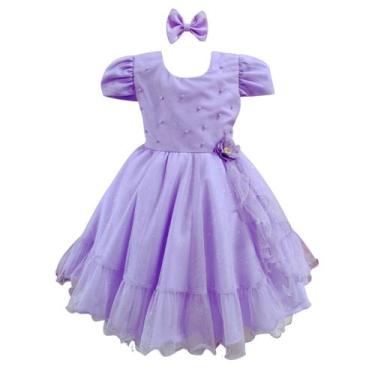 Imagem de Vestido Infantil de Festa Glitter Perolas Elegante Com Babado - Lele E