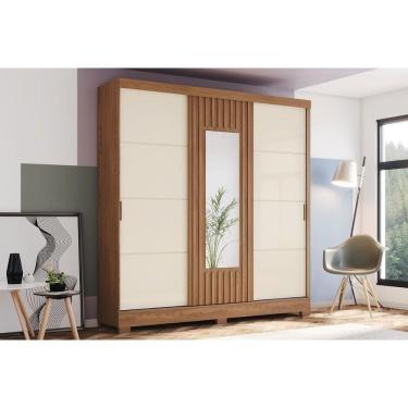 Imagem de Guarda Roupa 3 Portas de correr (1 c/ Espelho) e 2 Gavetas c/ Pés Briz B376 Nature/Off White - Henn