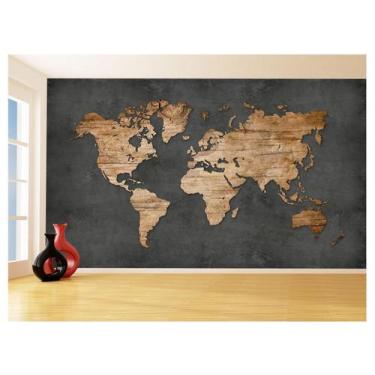 Imagem de Papel De Parede 3D Mapa Mundi Madeira Concreto 3,5M Nmu35 - Você Decor
