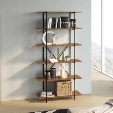 Imagem de Estante tube 6 prateleiras madeira 180cm vermont base em aço preto fos