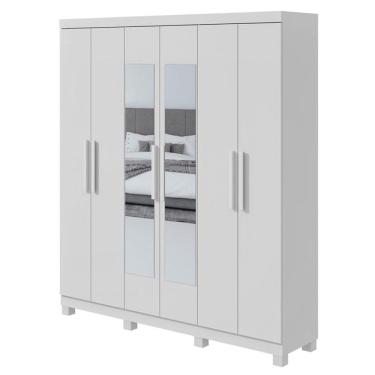 Imagem de Guarda Roupa Solteiro Jazz 6 Portas Branco Brilho com Espelho e Pés  – Lopas