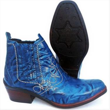 Imagem de bota country botina azul couro botinha estilo sertanejo peao de boiade